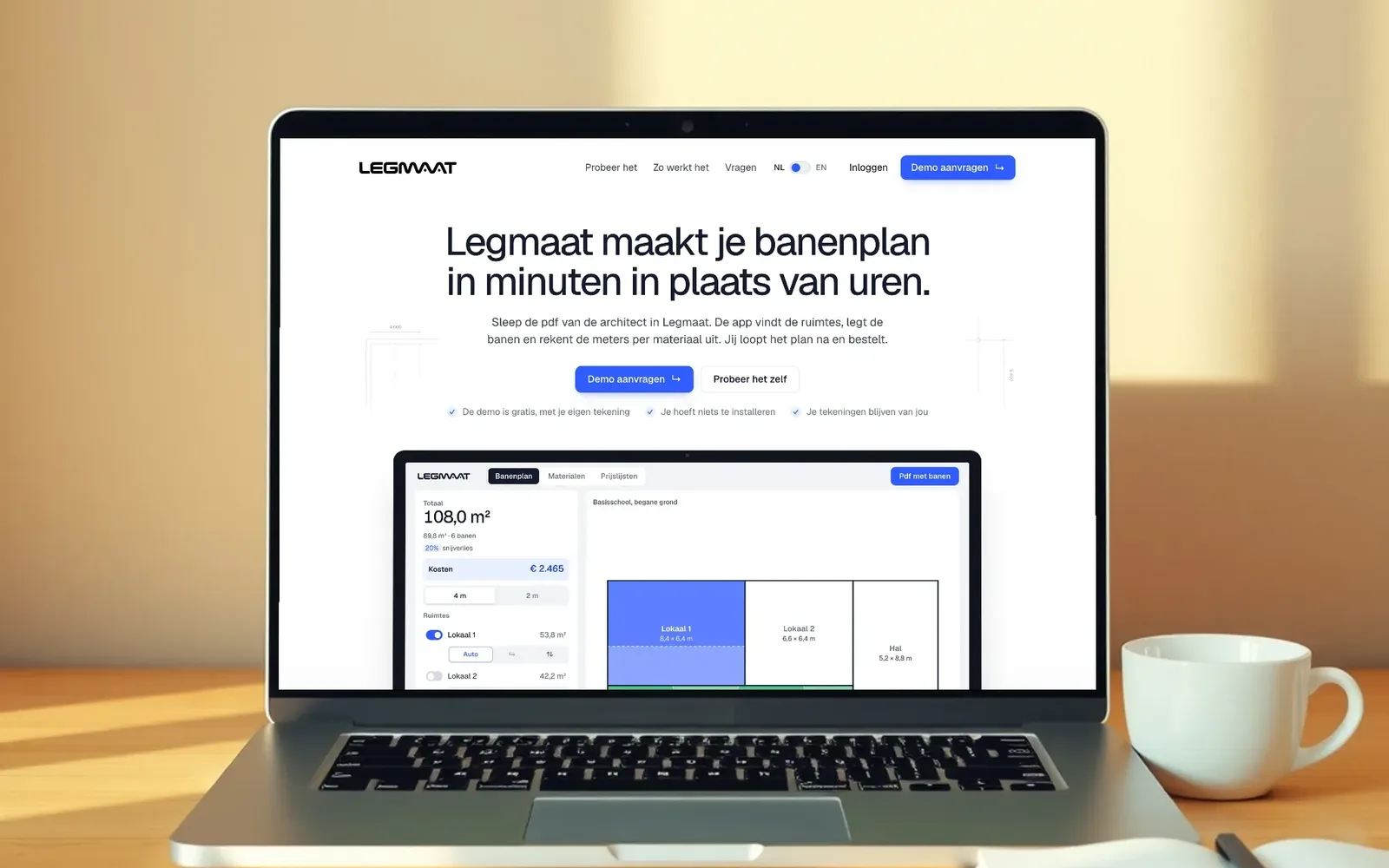 De Legmaat-website op een laptop
