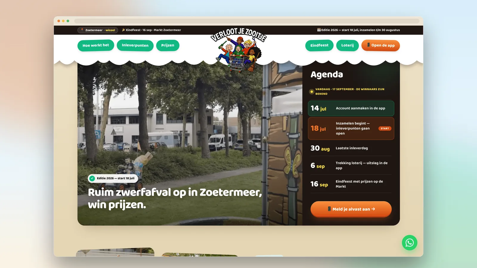 Homepage van de Verloot je Zooitje-website